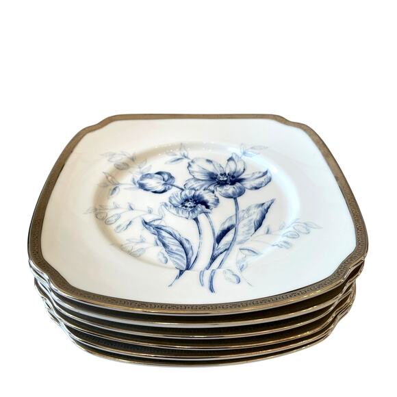 6 Charter Club Fashion Buffet Platinum Blue Floral Salad Plates 8.5in for Macy's - Picture 5 of 14